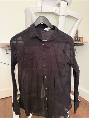 Calvin Klein Black Long-Sleeve Sheer Button Shirt